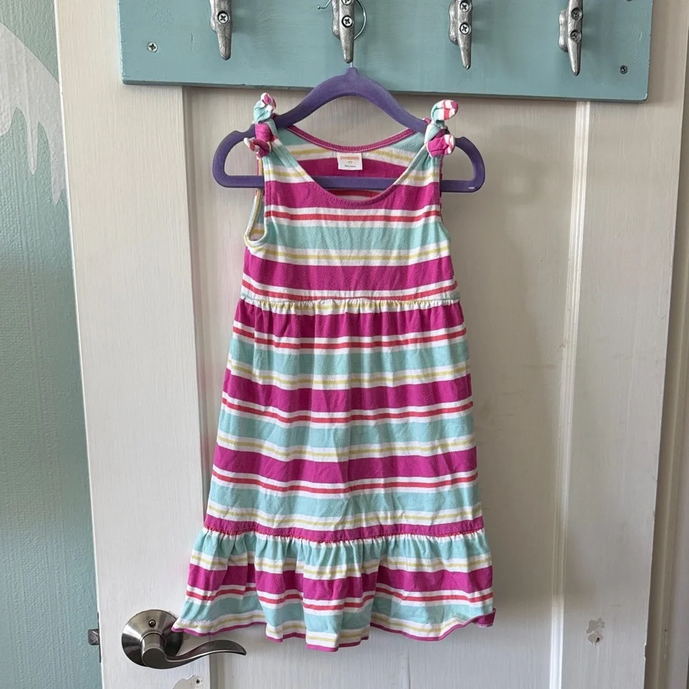 Gymboree Pink and Aqua Stripe Knot-Shoulder Sundress